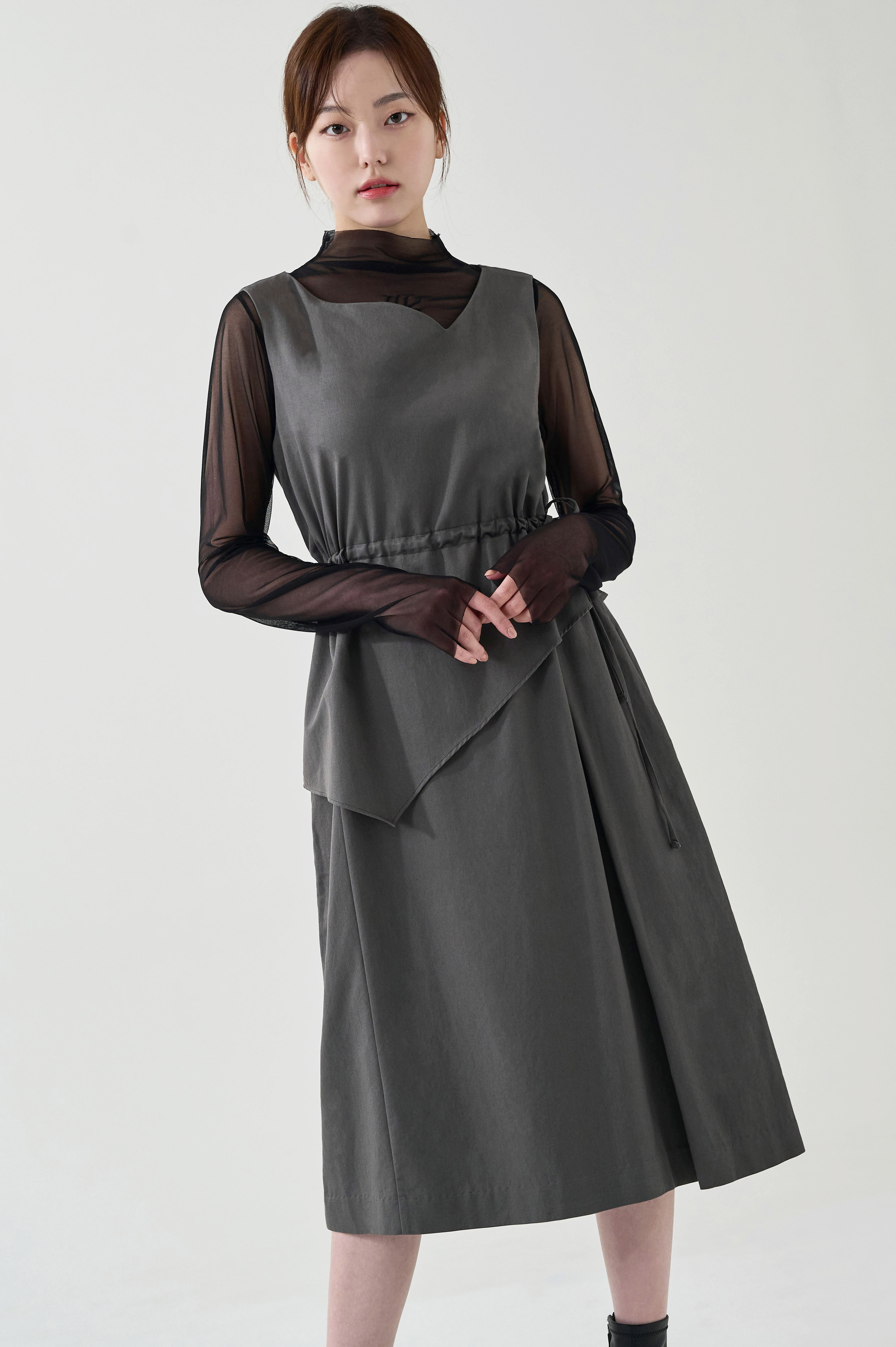 2ND PEPLUM SLEEVELESS DRESS-charcoal, 혜영킴, HYEYEONG KIM designer brand